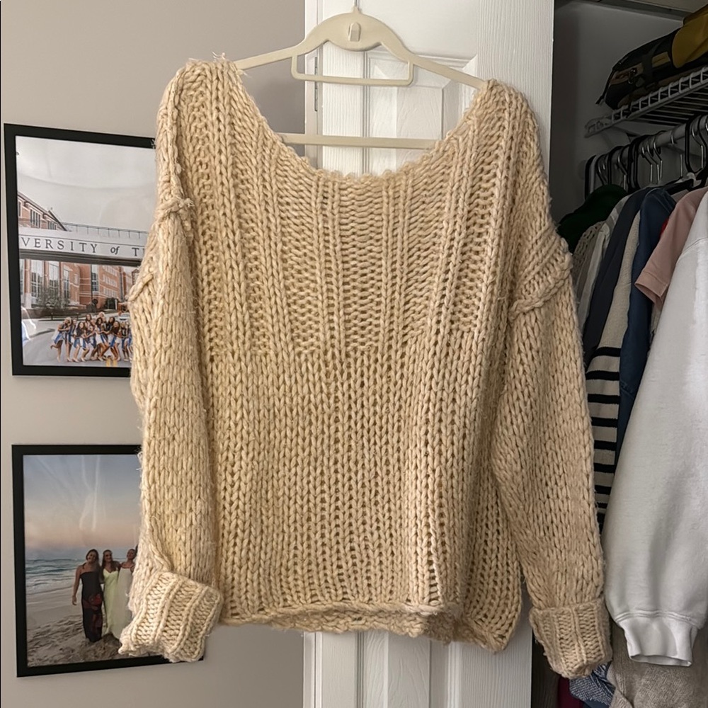 Free People Cream Knit Sweater